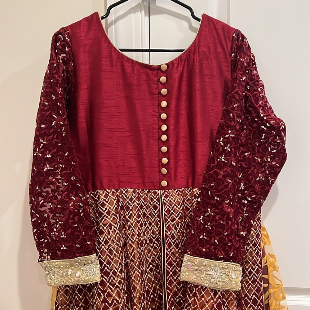 Heavy Bridal Desi Burgundy Gown Sequins